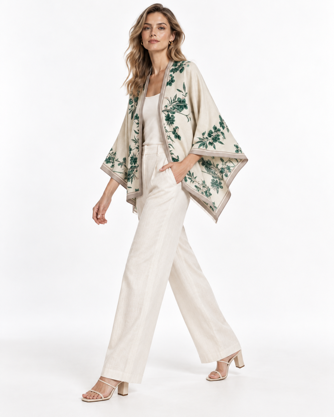 Floral-Print Draped Shawl