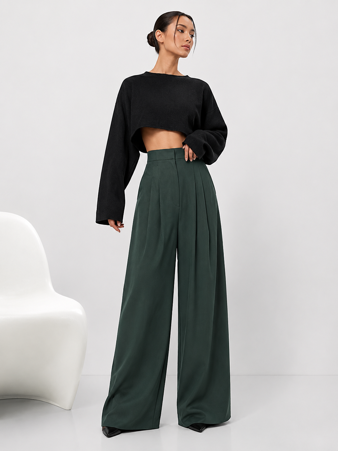 Relaxed High-Waist Wide-Leg Pants