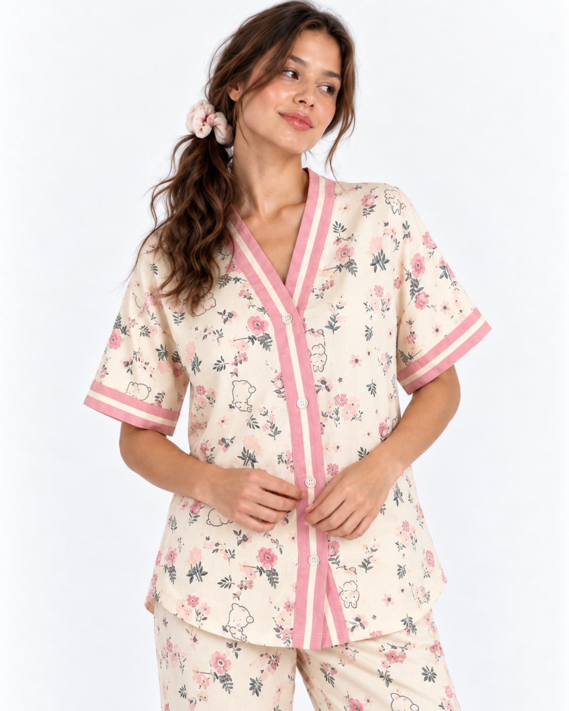 Floral V-Neck Long Pyjama Set