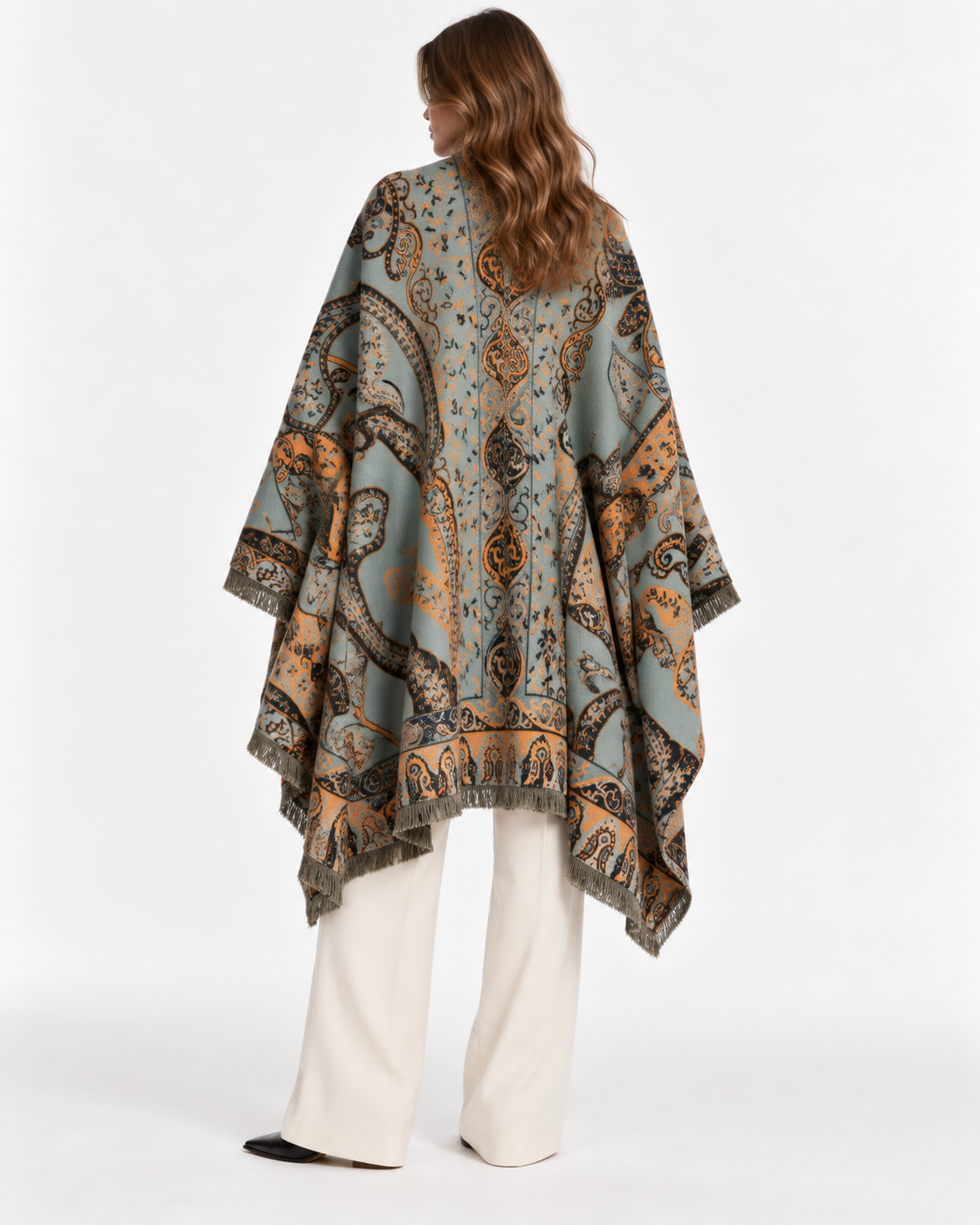 Paisley-Print Tassel Cape