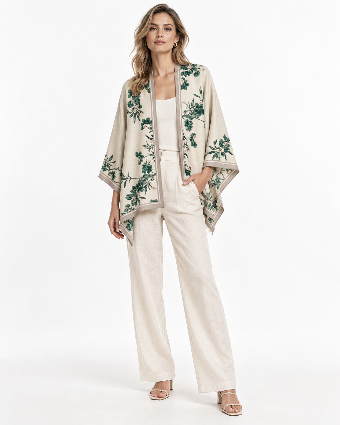 Floral-Print Draped Shawl