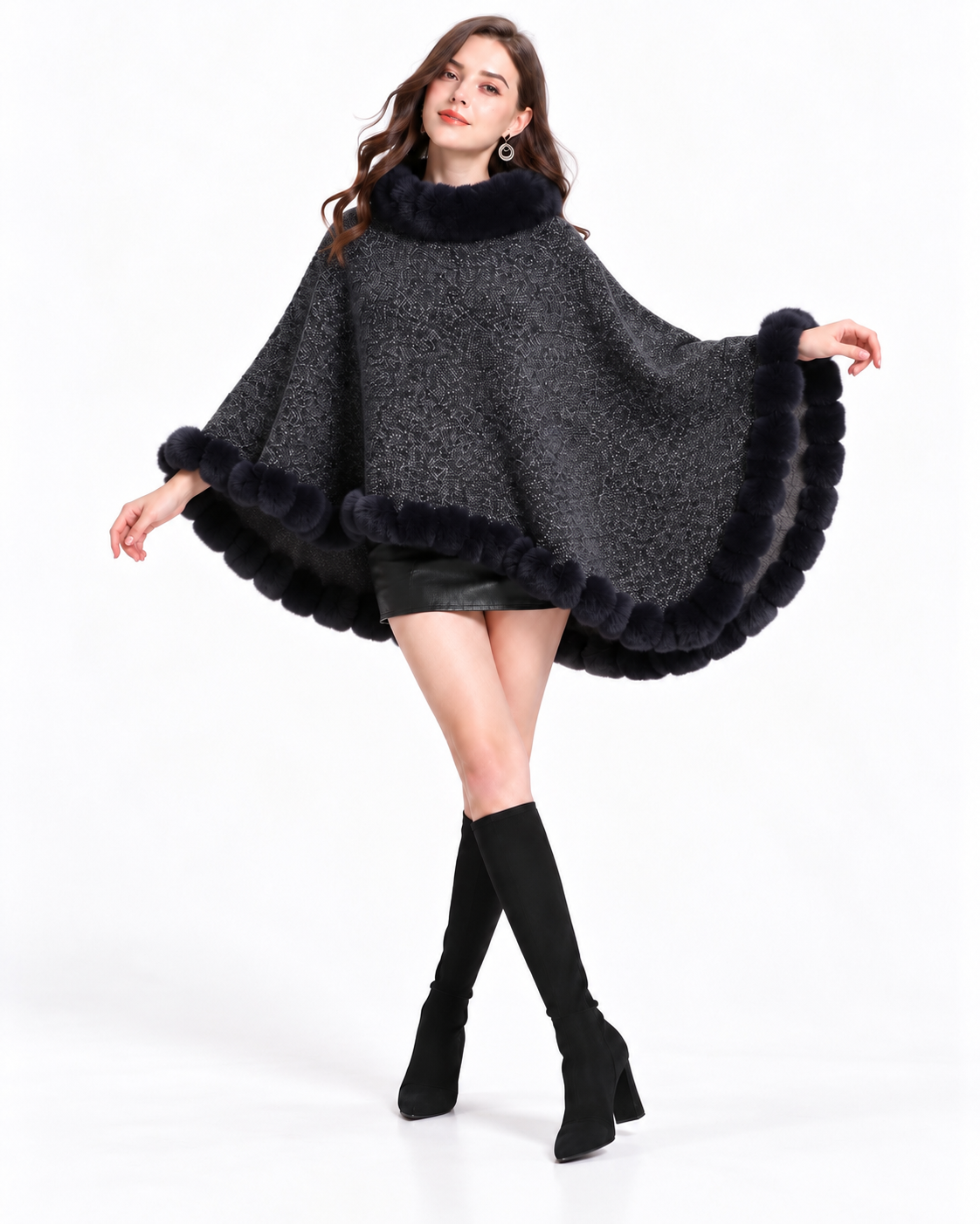 Trimmed Round-Neck Poncho