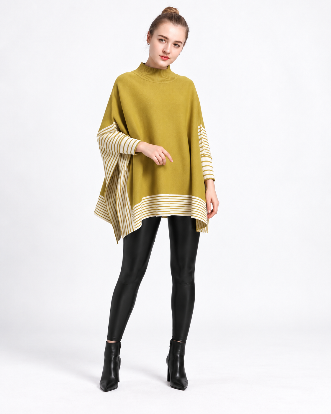 Striped Turtleneck Poncho