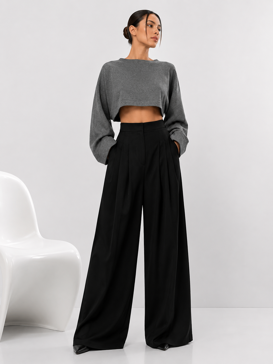Relaxed High-Waist Wide-Leg Pants