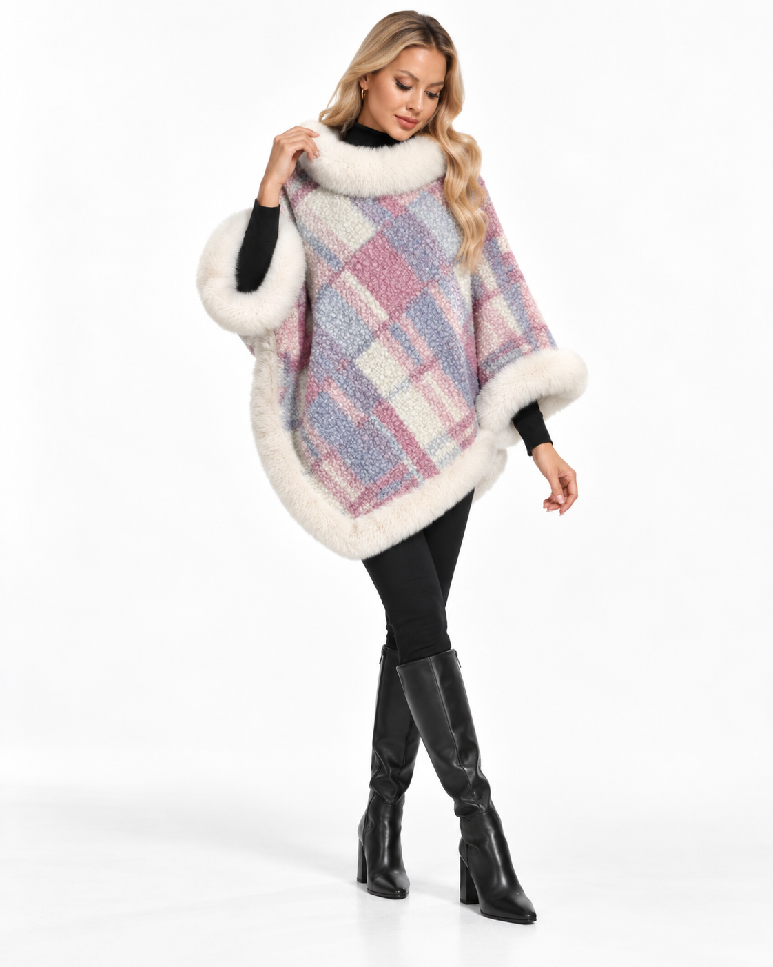 Striped Trimmed Poncho