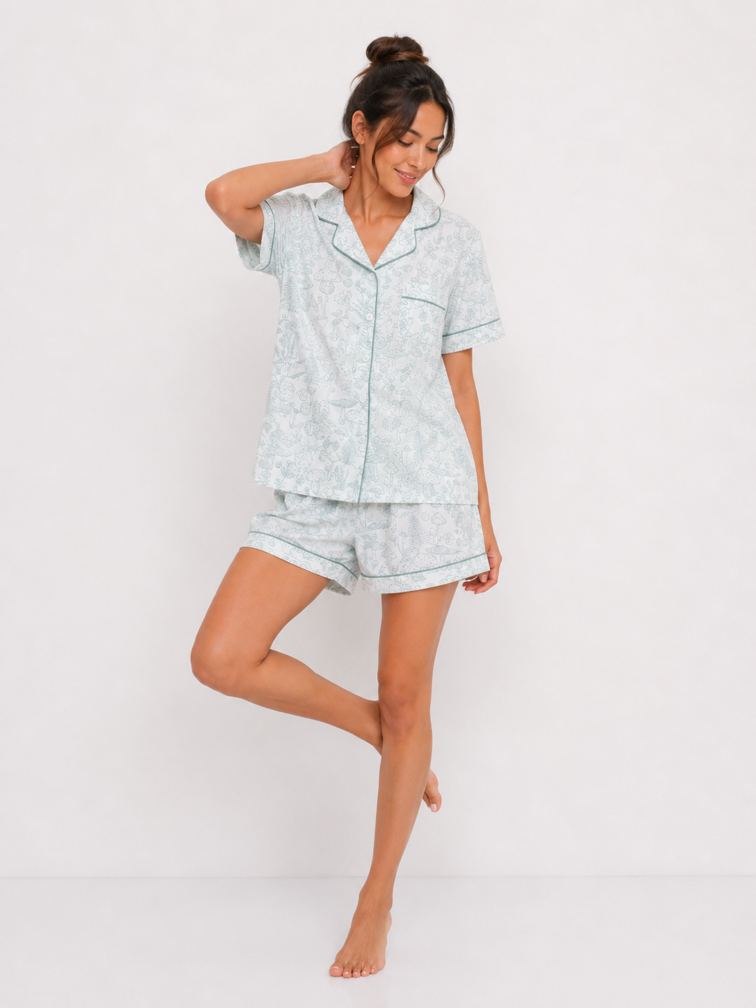 Textured Short Pyjama Set with Fine Piping