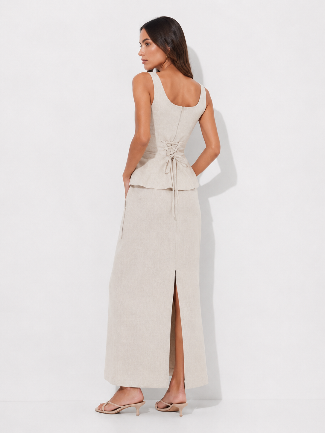 Sleeveless Peplum Top and Maxi Skirt Set