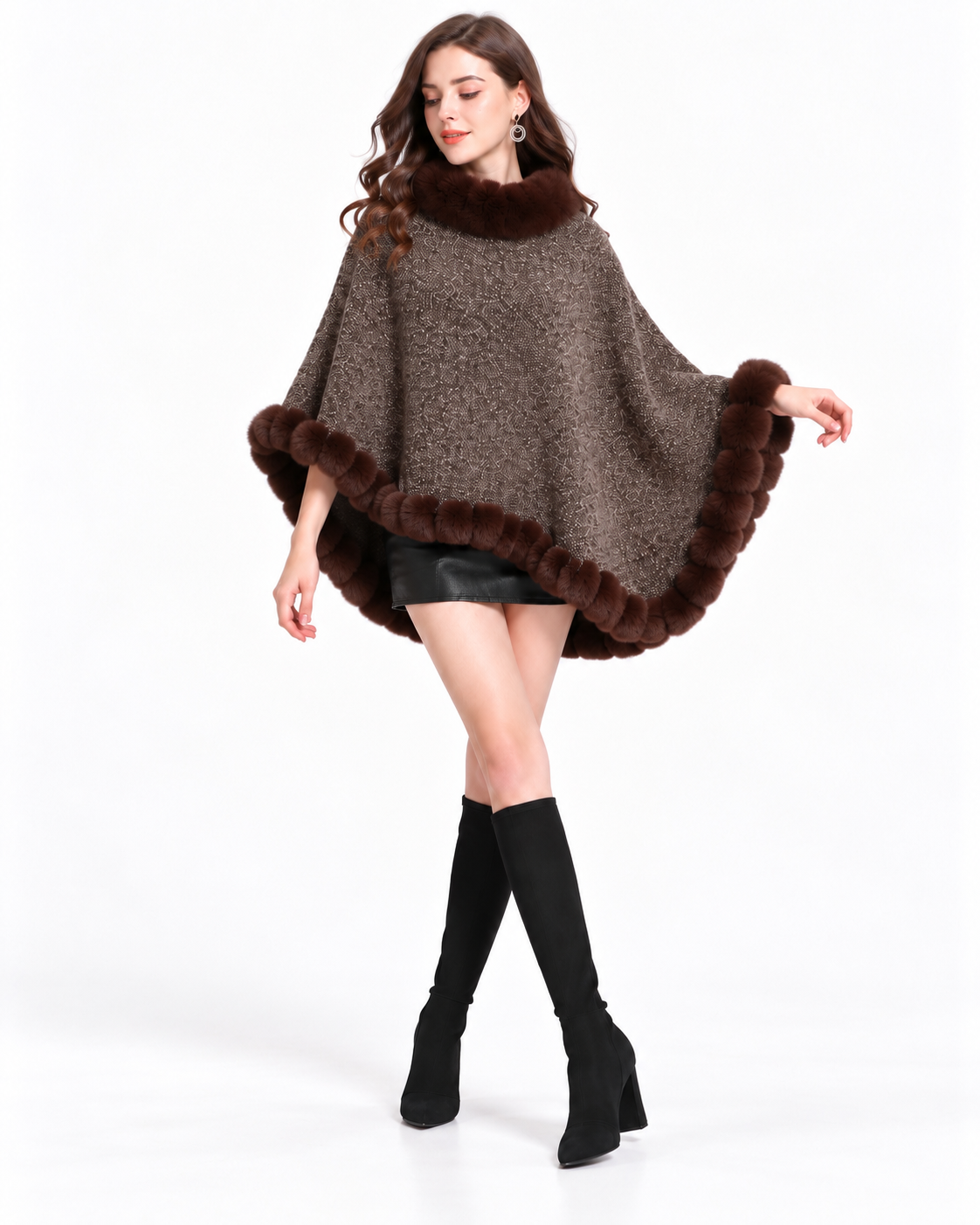 Trimmed Round-Neck Poncho