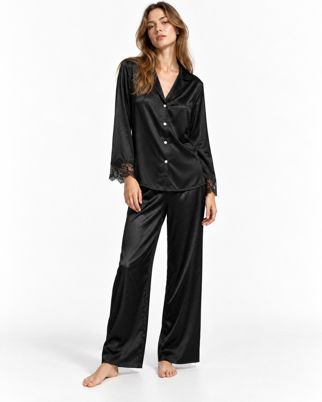 Lace-Detail Long Pyjama Set