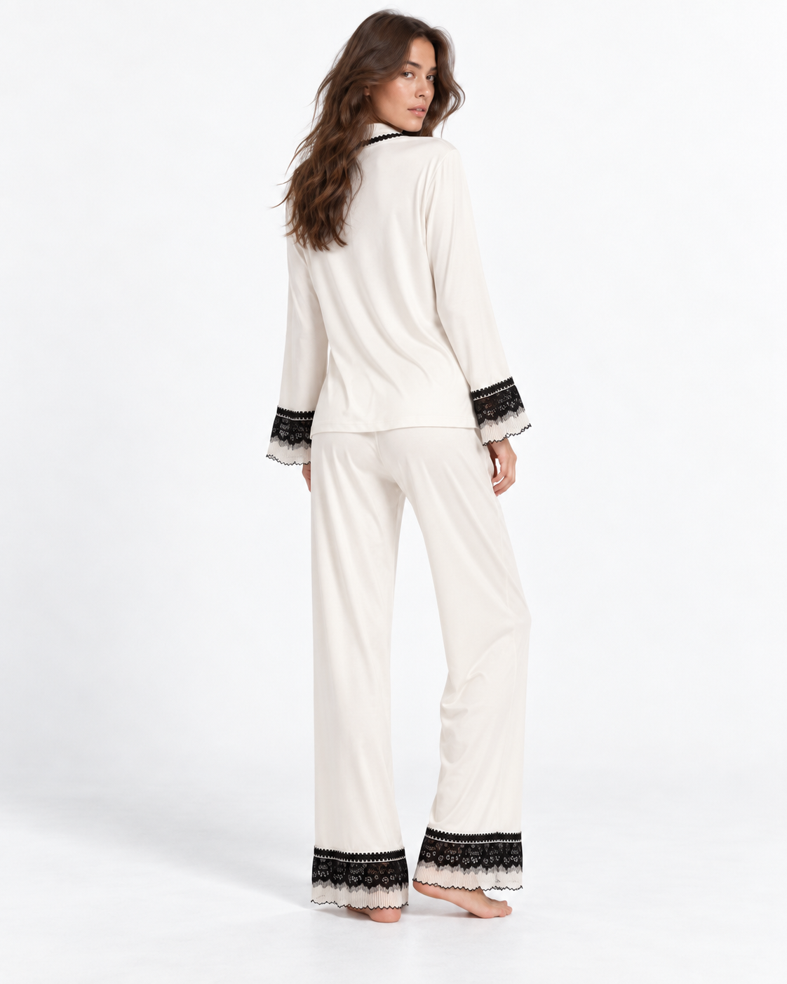 Lace-Trim Long-Sleeve Pyjama Set