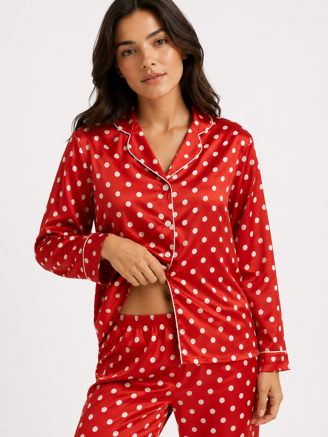All-Over Print Long Pyjama Set with Wide-Leg Pants