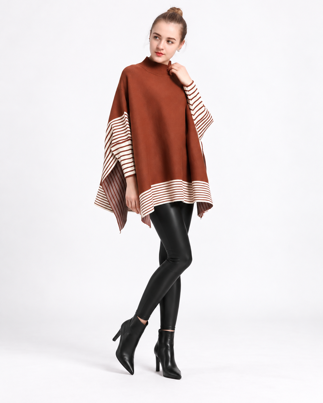 Striped Turtleneck Poncho