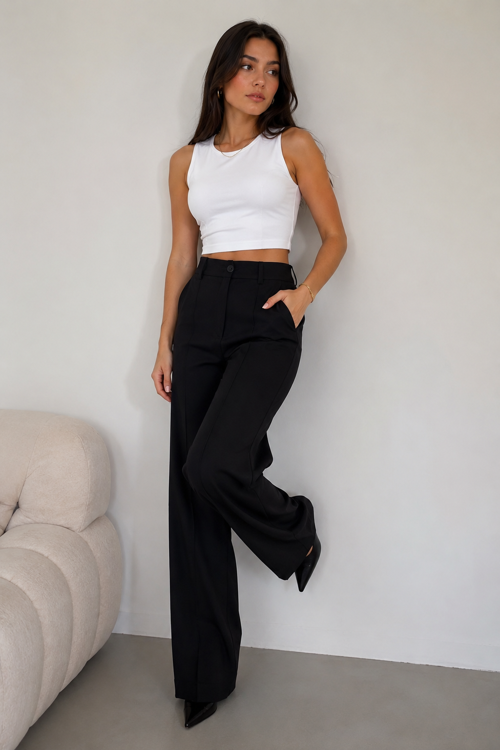 High-Waisted Wide-Leg Tailored Pants