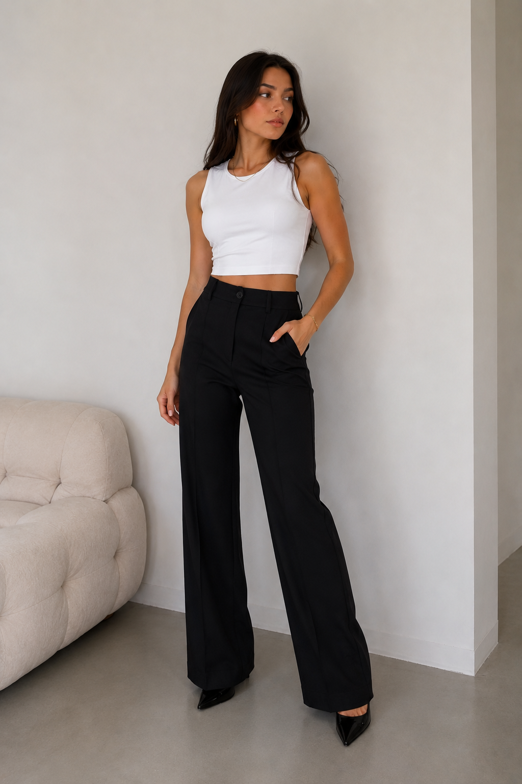 High-Waisted Wide-Leg Tailored Pants