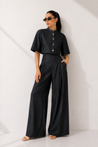Tailored High-Waist Wide-Leg Pants with Structured Button-Detail Top