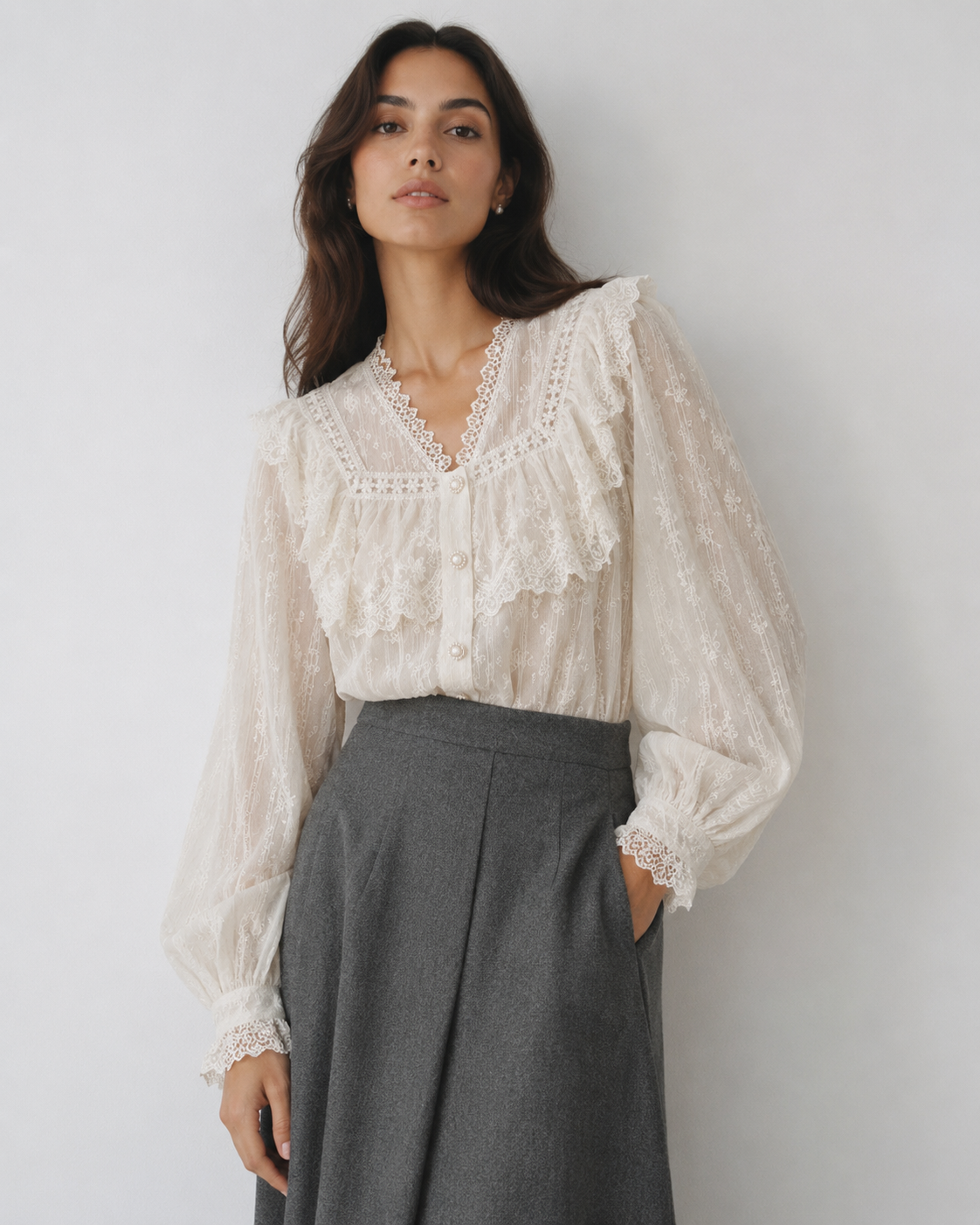 Vintage-Inspired Ruffled Lace Blouse