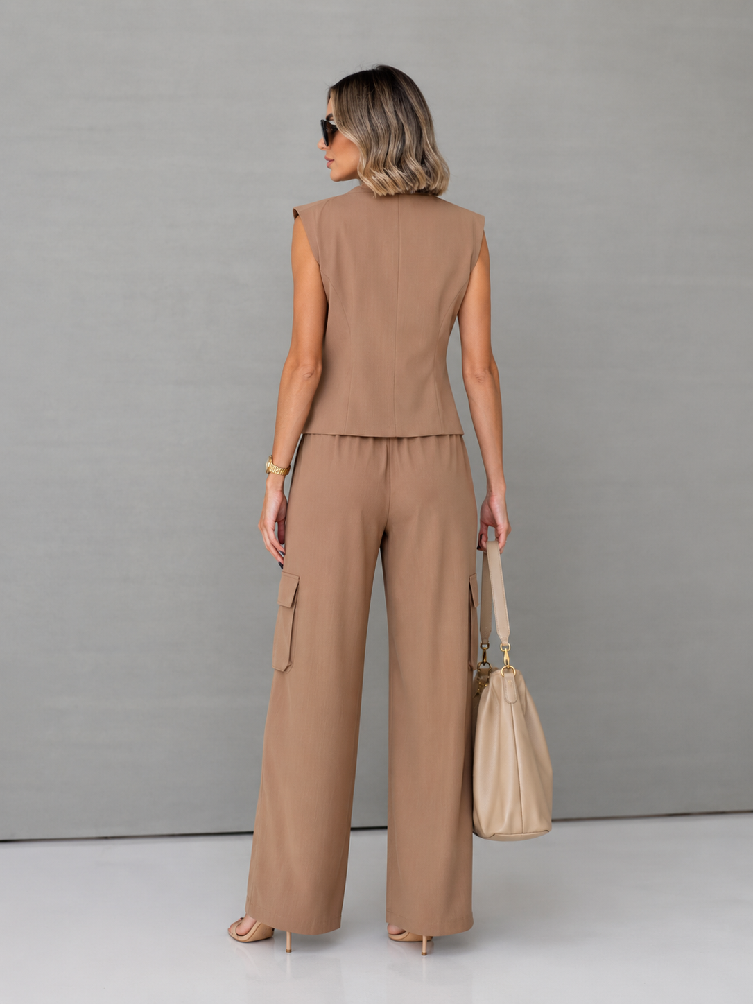 Asymmetric Wrap-Front Top & High-Waisted Wide-Leg Pants Set