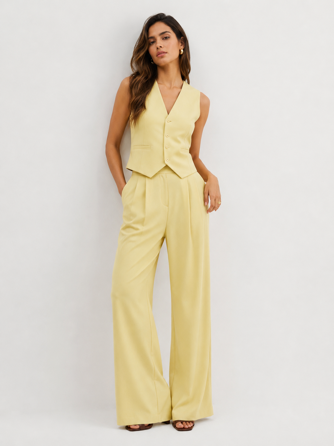 Tailored Sleeveless Vest and Wide-Leg Pants Set