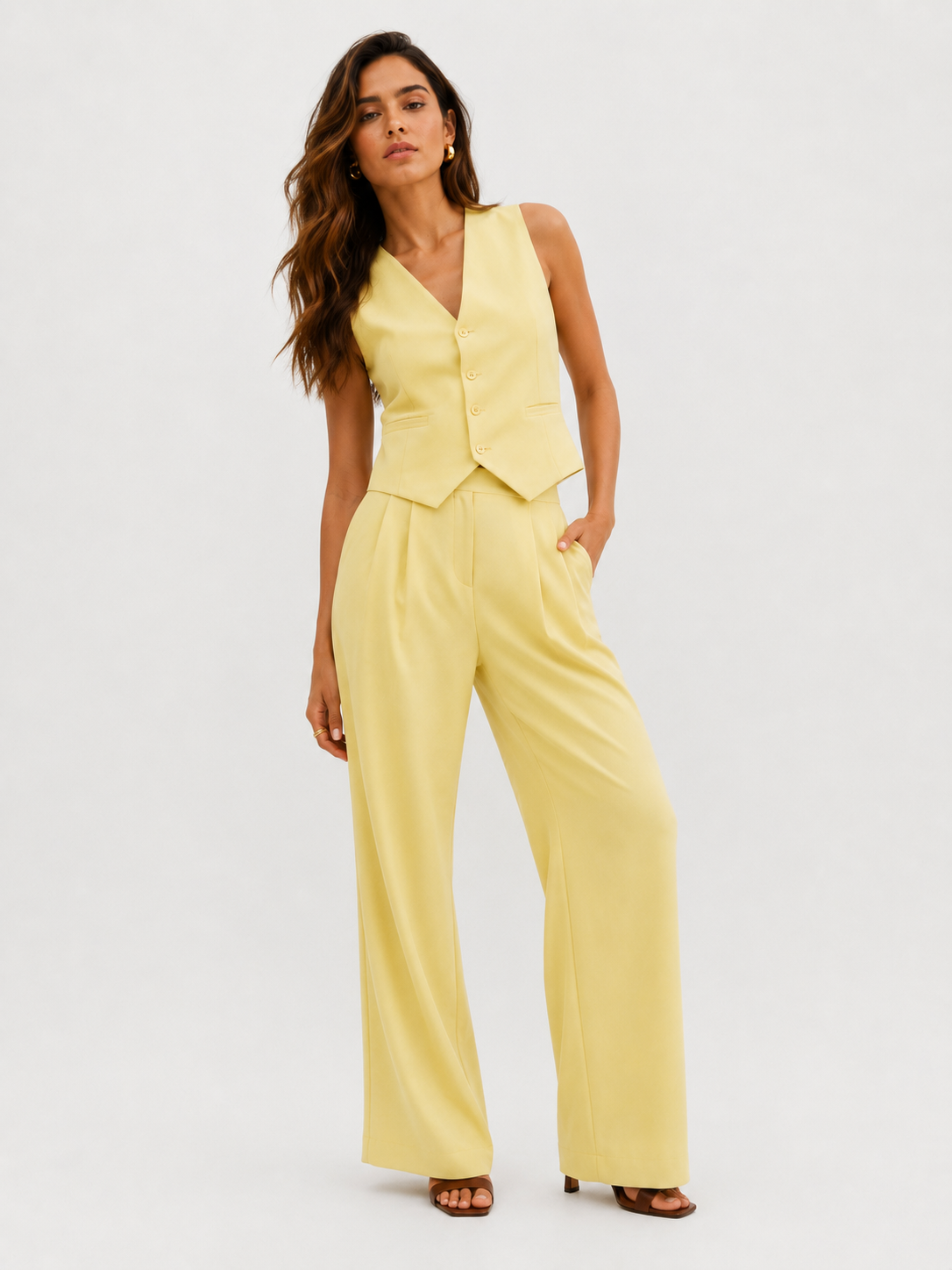 Tailored Sleeveless Vest and Wide-Leg Pants Set