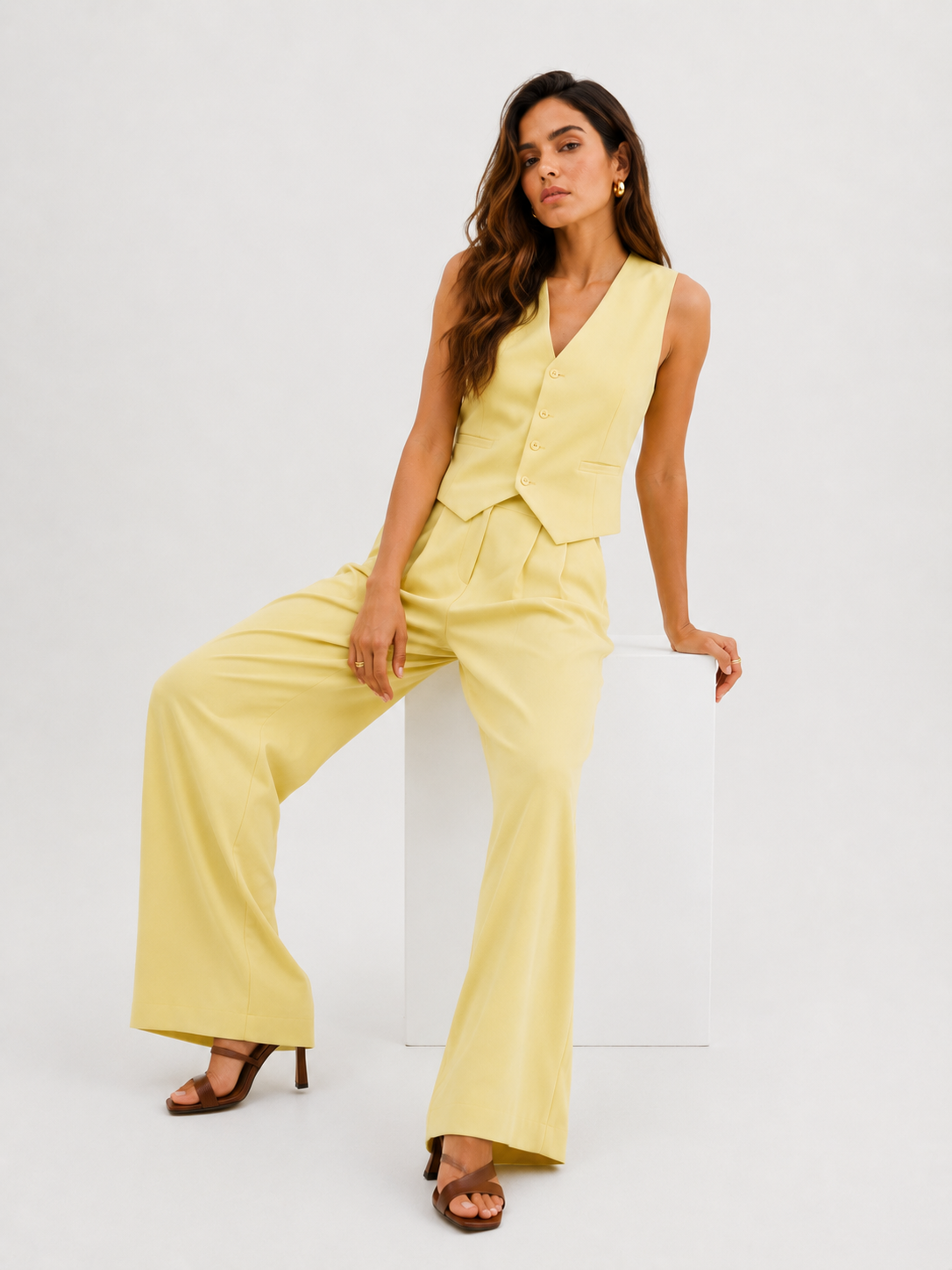 Tailored Sleeveless Vest and Wide-Leg Pants Set