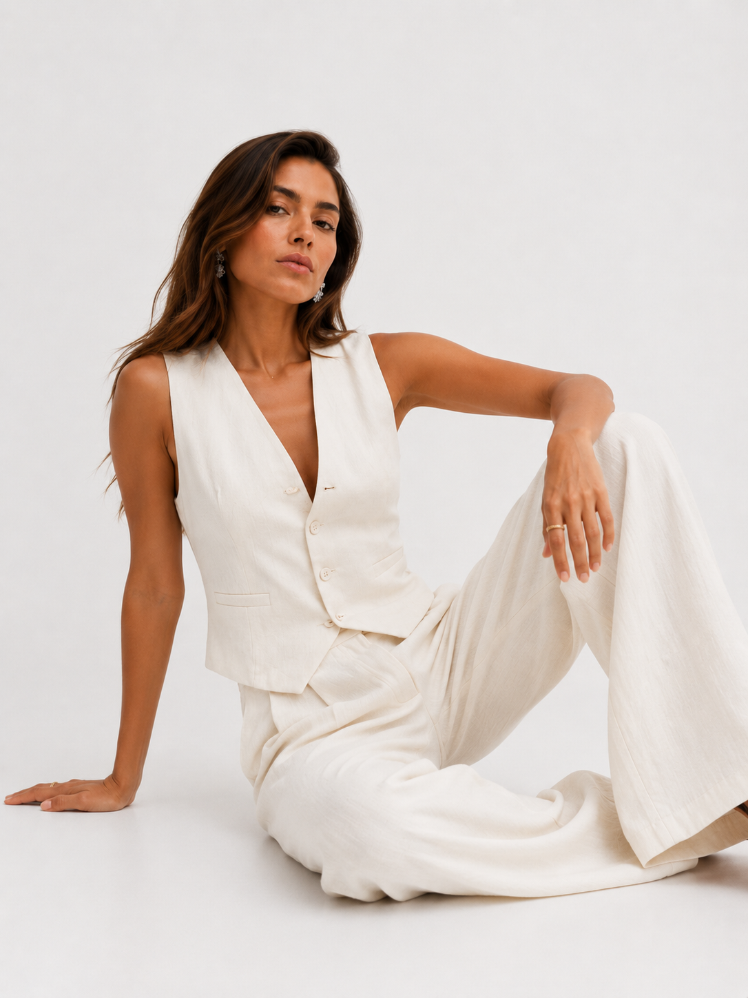 Tailored Sleeveless Vest and Wide-Leg Pants Set