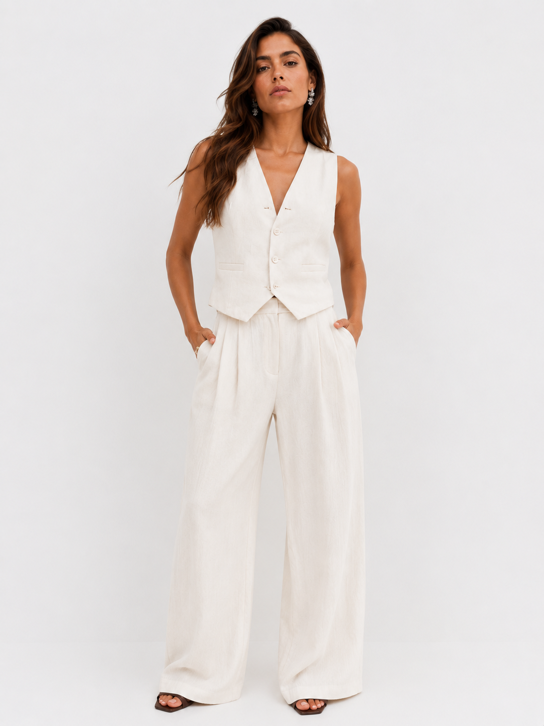 Tailored Sleeveless Vest and Wide-Leg Pants Set