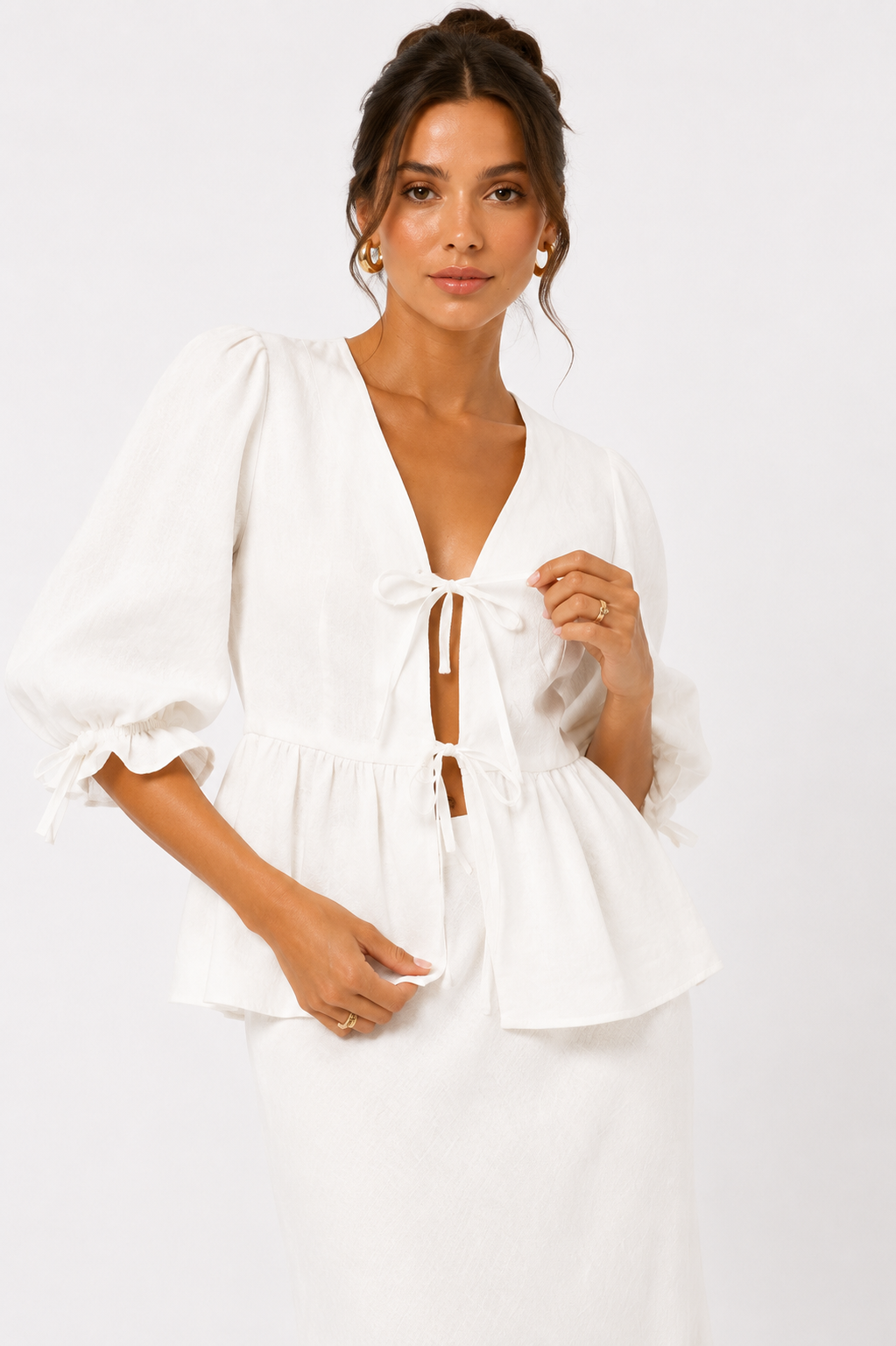 Ruffle Sleeve Blouse and Flowing Maxi Skirt Set