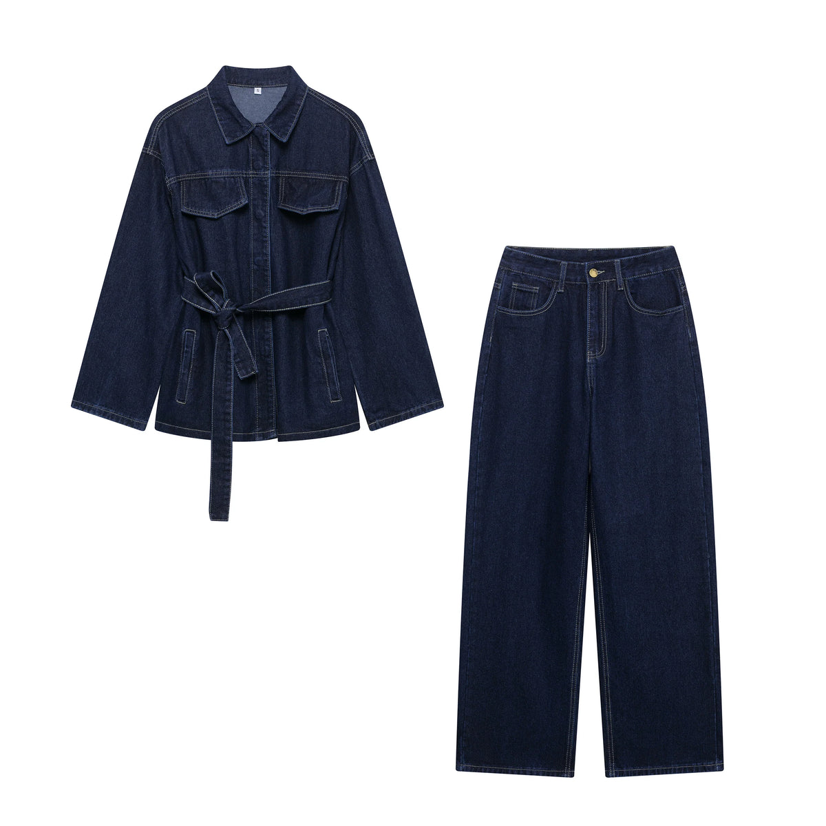 Belted Utility Jacket & Straight-Leg Tailored Pants Set
