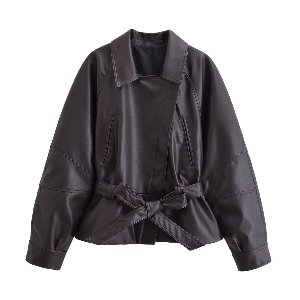 Belted Faux-Leather Peplum Jacket