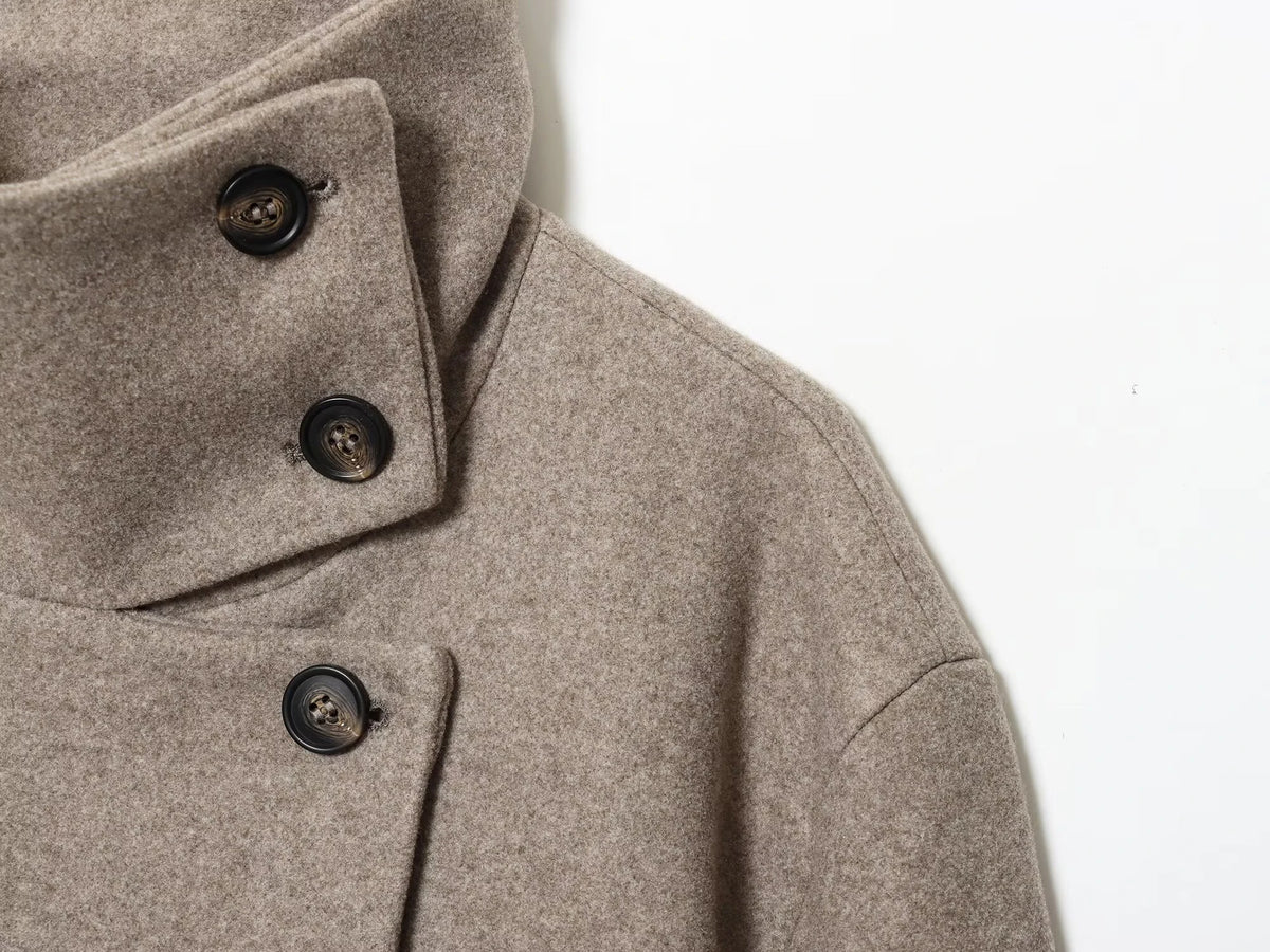 Asymmetric High-Neck Wool Blend Jacket