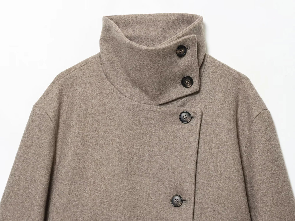 Asymmetric High-Neck Wool Blend Jacket