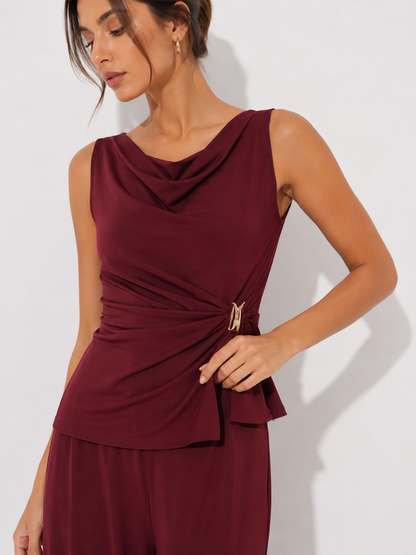 Draped Sleeveless Top and Wide-Leg Pants Set