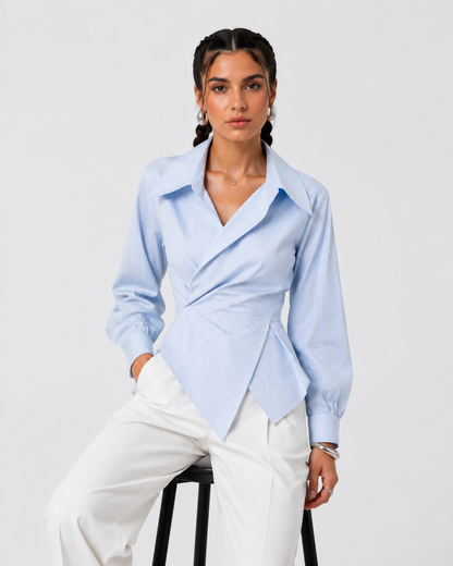 Asymmetric Poplin Wrap Shirt
