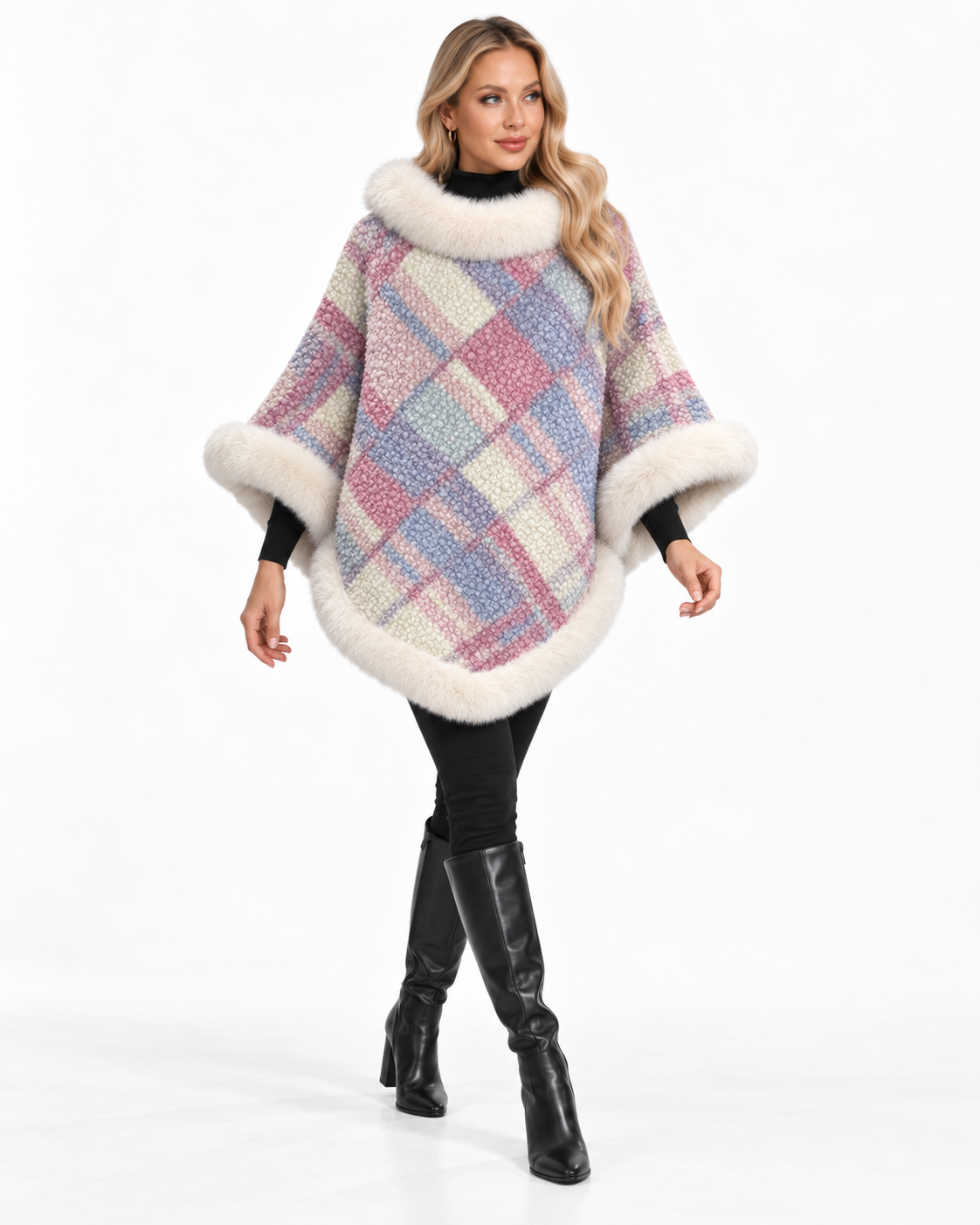 Striped Trimmed Poncho