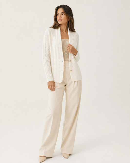 Scarf-Collar Knit Cardigan