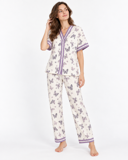 Floral V-Neck Long Pyjama Set