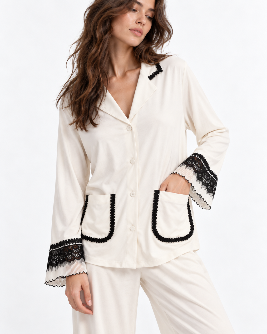 Lace-Trim Long-Sleeve Pyjama Set