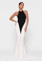 Contrast-Skirt Halter Maxi Dress