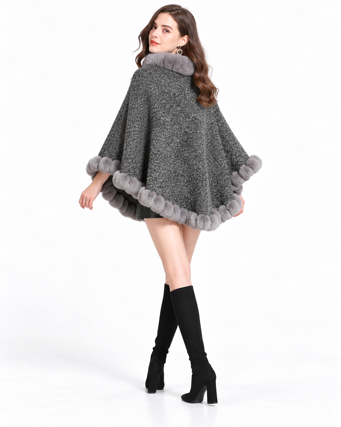 Trimmed Round-Neck Poncho