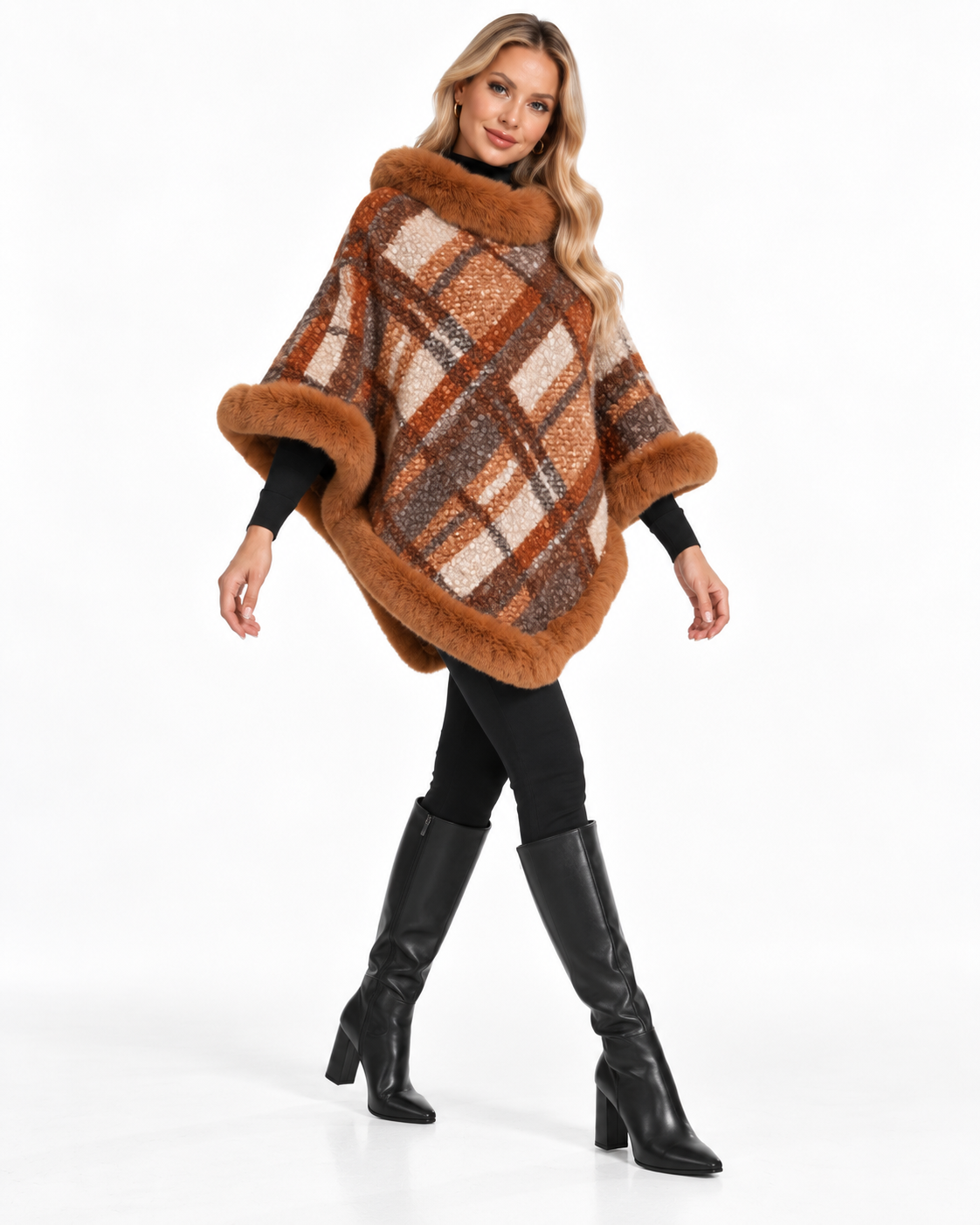 Striped Trimmed Poncho