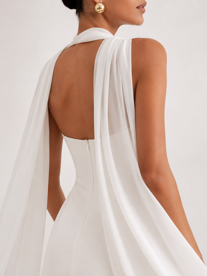 Asymmetric-Overlay Strapless Maxi Dress