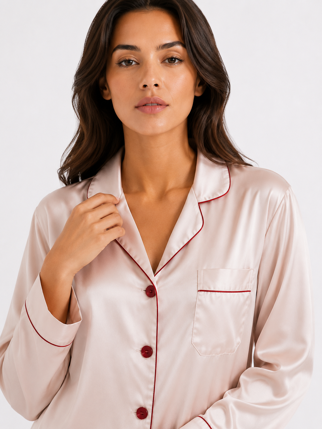 Smooth-Finish Long Pyjama Set with Revere Collar