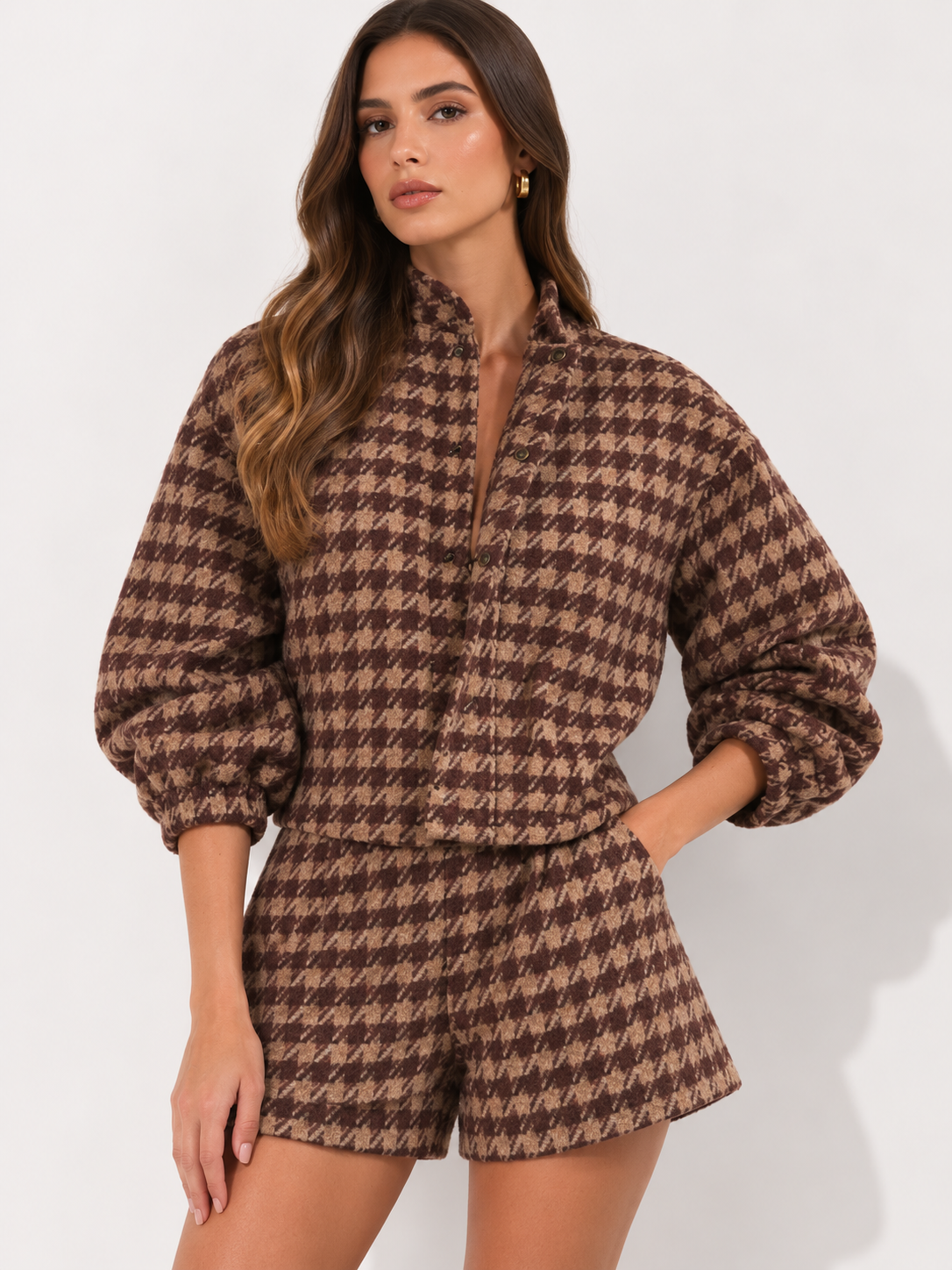 Textured Tailored Jacket & High-Waisted Shorts Set
