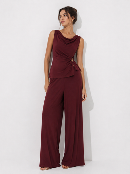 Draped Sleeveless Top and Wide-Leg Pants Set