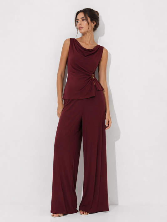 Draped Sleeveless Top and Wide-Leg Pants Set