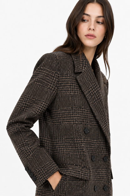 Checked Double-Breasted Longline Coat