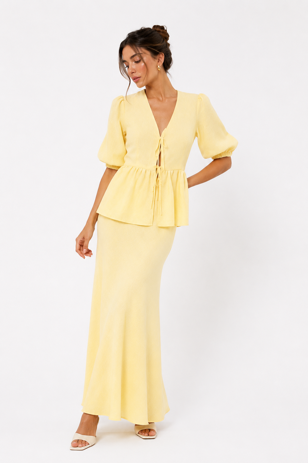 Ruffle Sleeve Blouse and Flowing Maxi Skirt Set