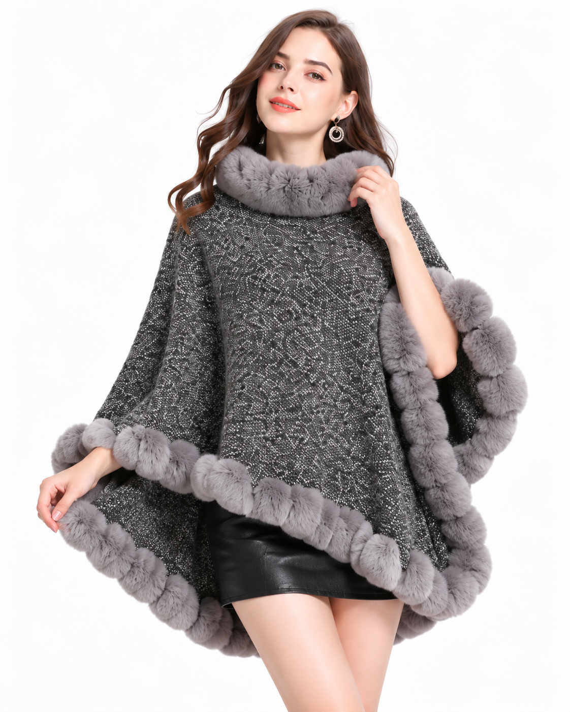 Trimmed Round-Neck Poncho