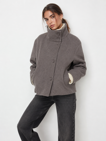 High-Collar Buttoned Jacket