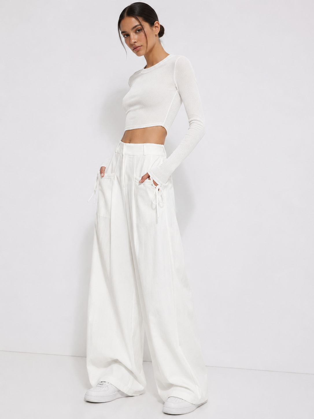 Gathered High-Waist Wide-Leg Pants